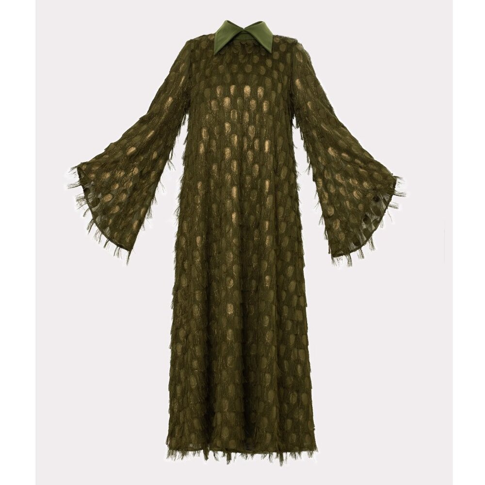 Julia Allert Maxi Longsleeve Dress With Fleecy Decor Textured Green